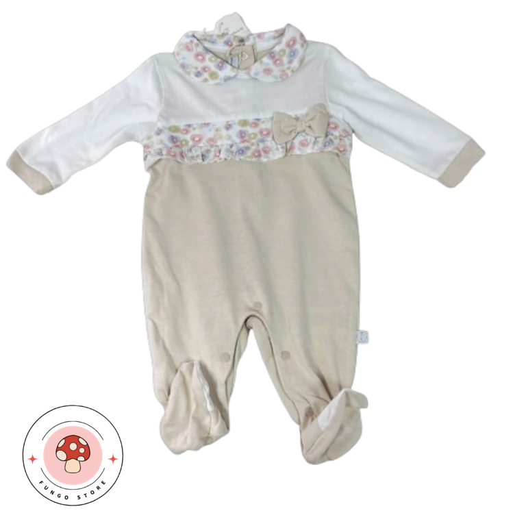 Coordinato Neonato 2 Pezzi – Maglia Fiori & Pantaloni Beige - Nazareno Gabrielli