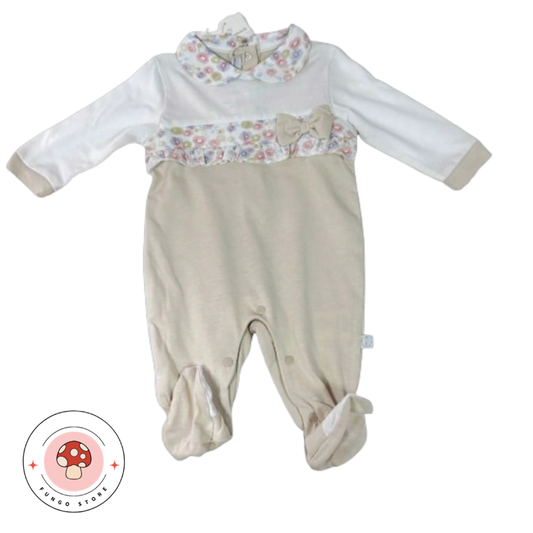 Coordinato Neonato 2 Pezzi – Maglia Fiori & Pantaloni Beige - Nazareno Gabrielli