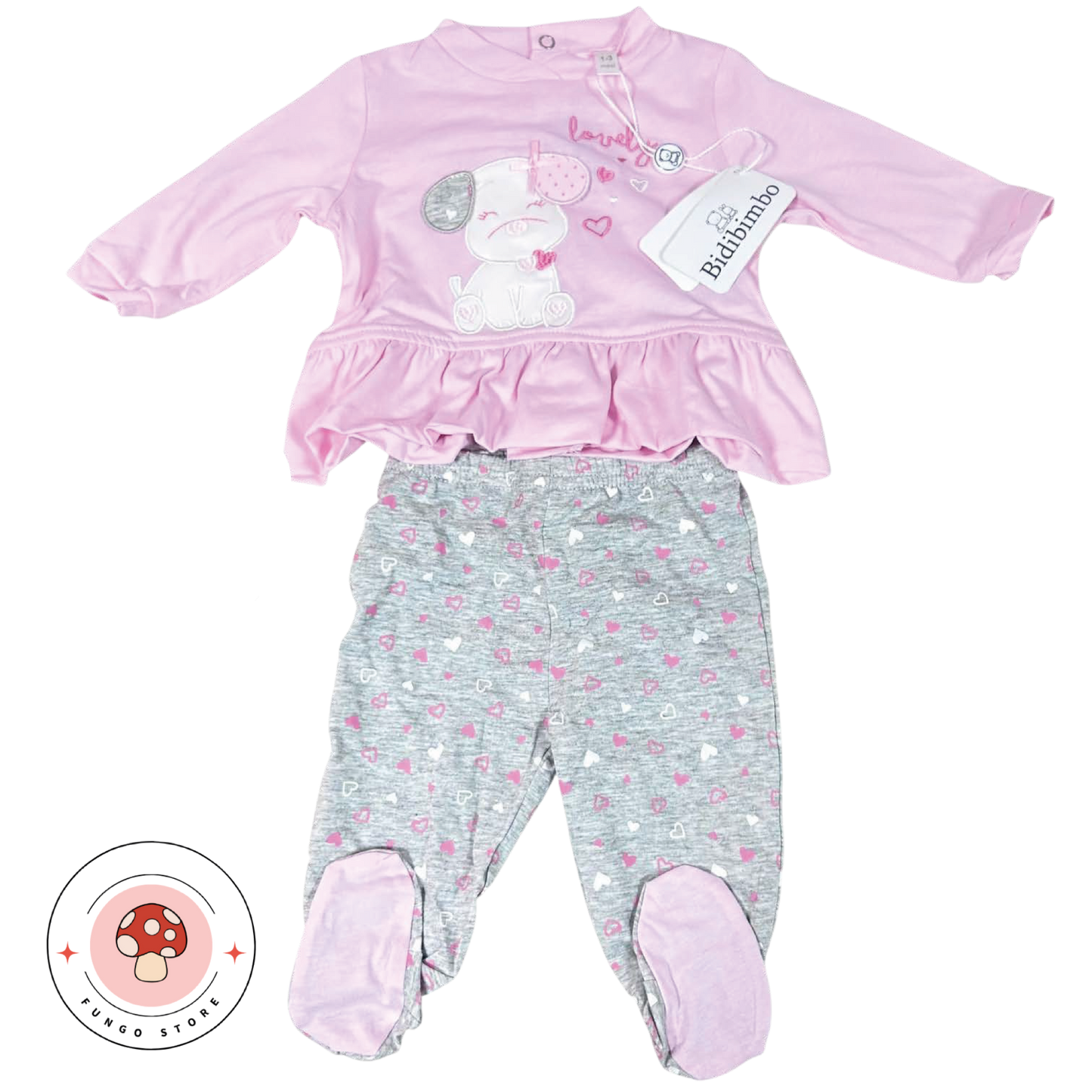 Completo Neonata 2 Pezzi – Rosa Dolce con Cuoricini
