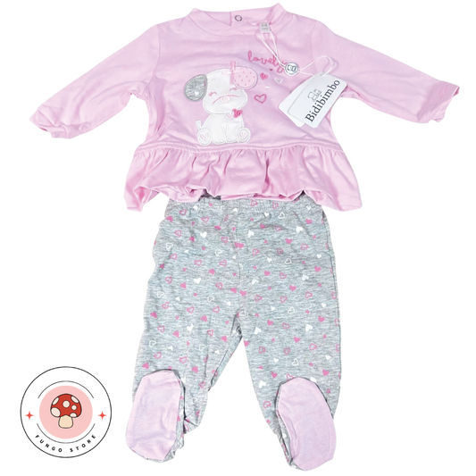 Completo Neonata 2 Pezzi – Rosa Dolce con Cuoricini