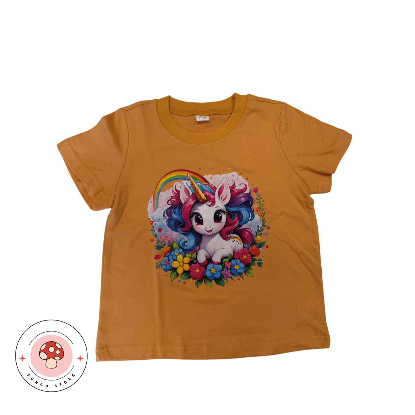 T-Shirt Bimba “Unicorno Arcobaleno nei Fiori”