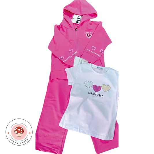 Set 3 Pezzi – Felpa, T-shirt & Pantaloni Rosa