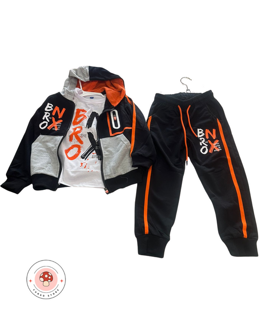 Completo sporty con dettagli arancio fluo